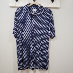 TailorByrd Performance Polo Shirt Blue Geometric Print Men's Medium